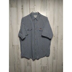 Carhartt Mens Button Up Shirt Large Blue Plaid Work Wear Pocket Short Sleeve